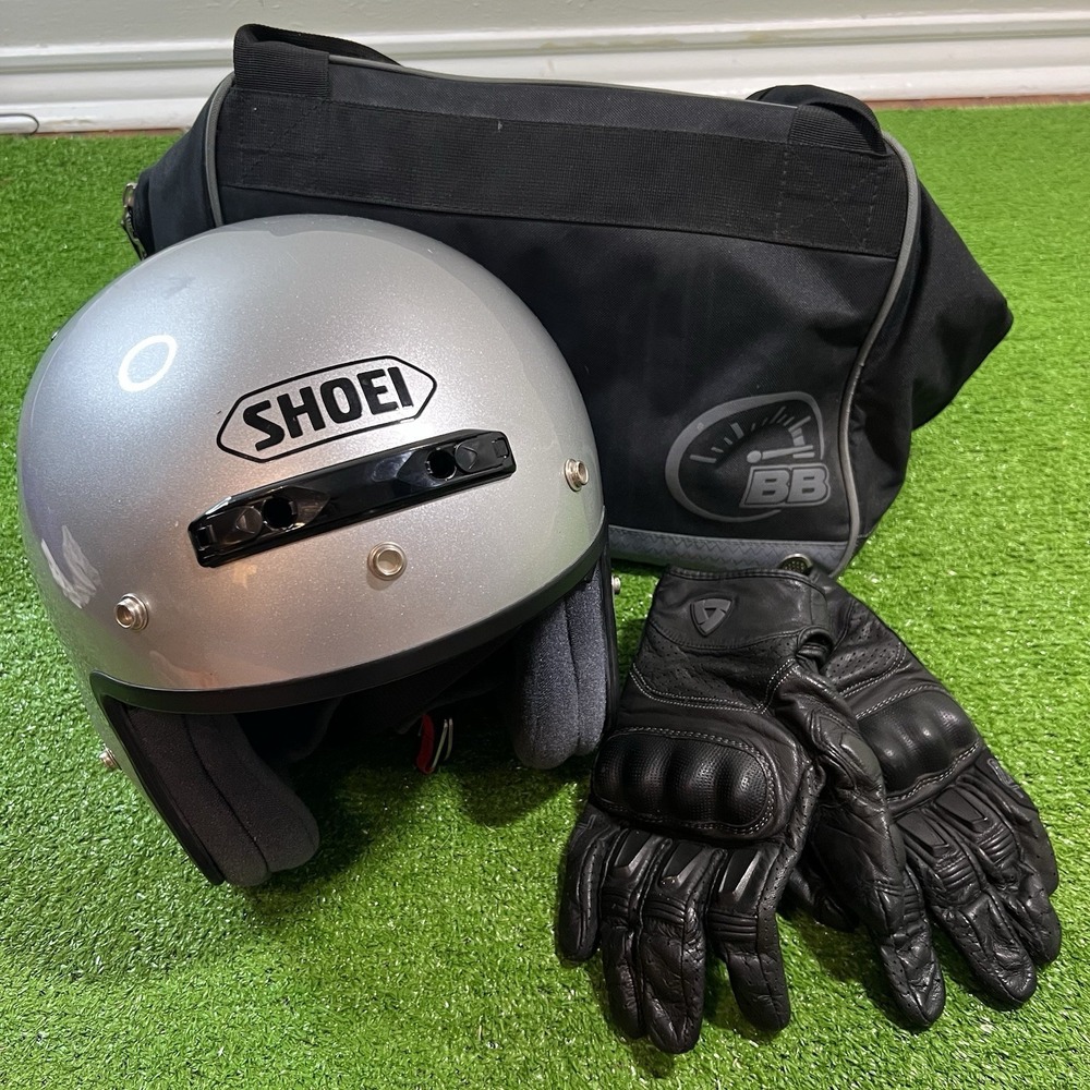 Shoei RJ Platinum-R Open Face Helmet  MED. Silver Unworn Rev'it Gloves XL Unworn